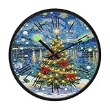 Amooorous Orologio da parete silenzioso ad attivazione vocale luminoso silenzioso senza ticchettio a batteria orologio albero di Natale notte stellata 30,5 cm per ufficio, casa, bagno, cucina, camera