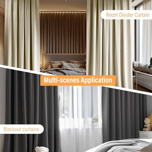 Image of MaKefeile Room Divider Curtains with Flexible Ceiling Curtain Tracks Set,100% Blackout Floor to Ceiling Curtains Patio Sliding Door Curtains (Black Drape & Black Rail W 12.5 x H 8 FT)