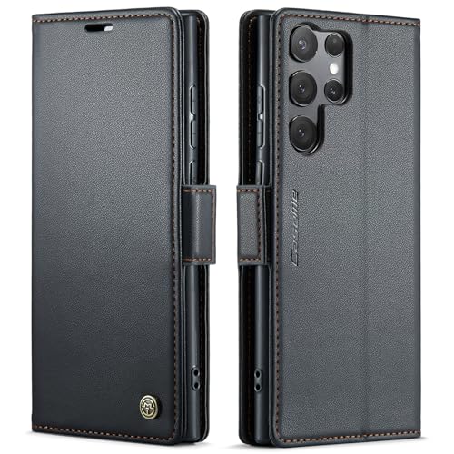 Étui Samsung S25 Ultra anti piratage RFID housse portefeuille cuir noir sécurisée