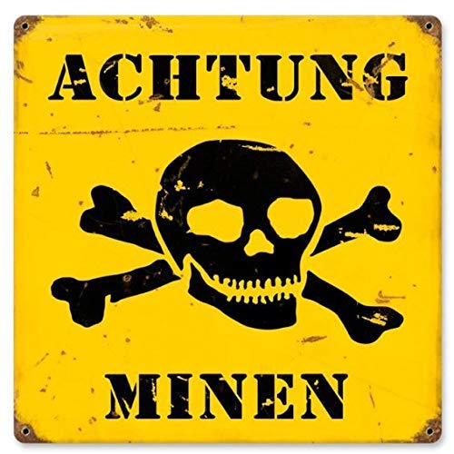 Saraheve Achtung Minen Metal Signs Military 12" x 12" Inch Tin Sign Plaques Poster for Bar Garage Home Man Cave Pub Wall Decor