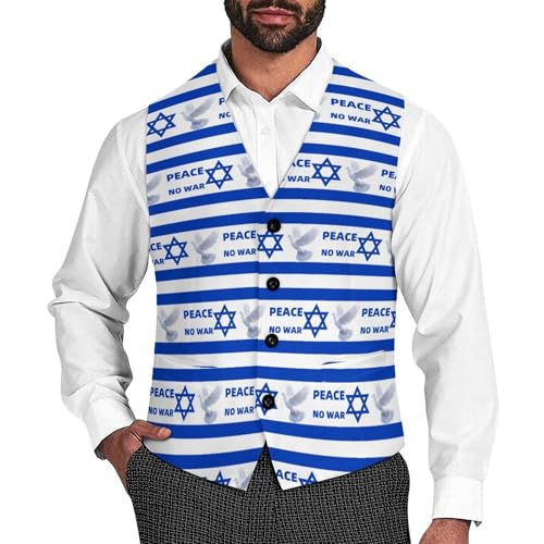 Israel Peace Flag Suit Vest for Men Slim Fit Sleeveless Jacket V Neck Business Waistcoat Button Up Dressy Top