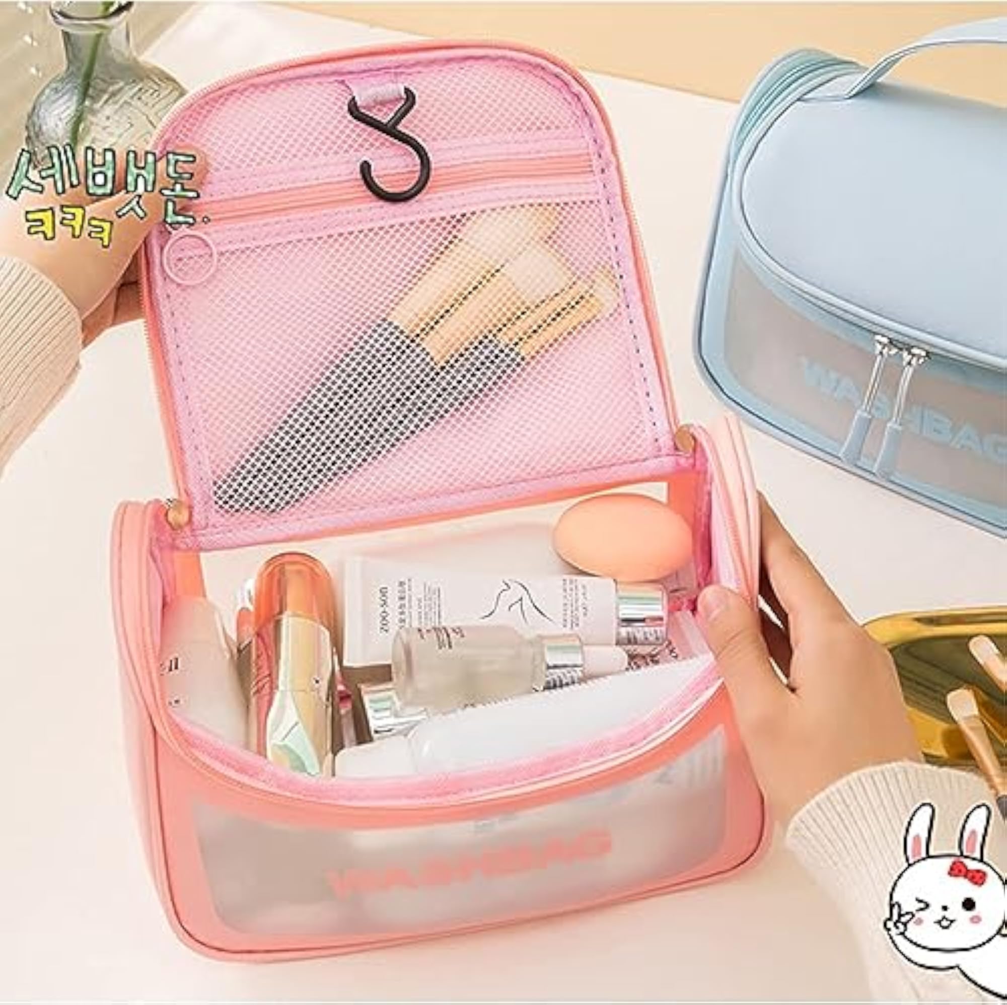PVC Waterproof Makeup Cosmetic Bag, Travel Organizer for Bath Accessories