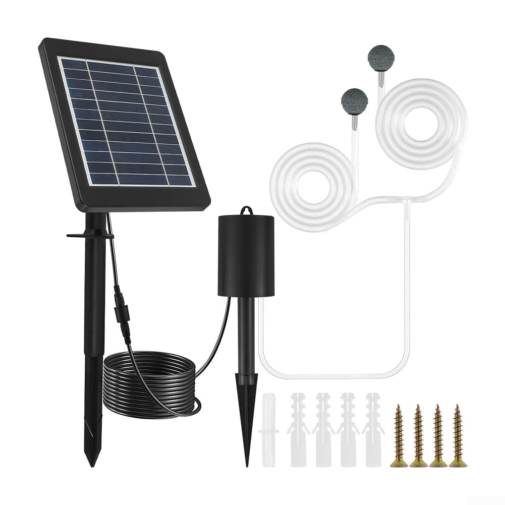 Pompa ad aria solare da 6 V 5 W con batteria da 2200 mAh per acquari, laghetti, acquari, silenzioso, sistema aeratore esterno, nero