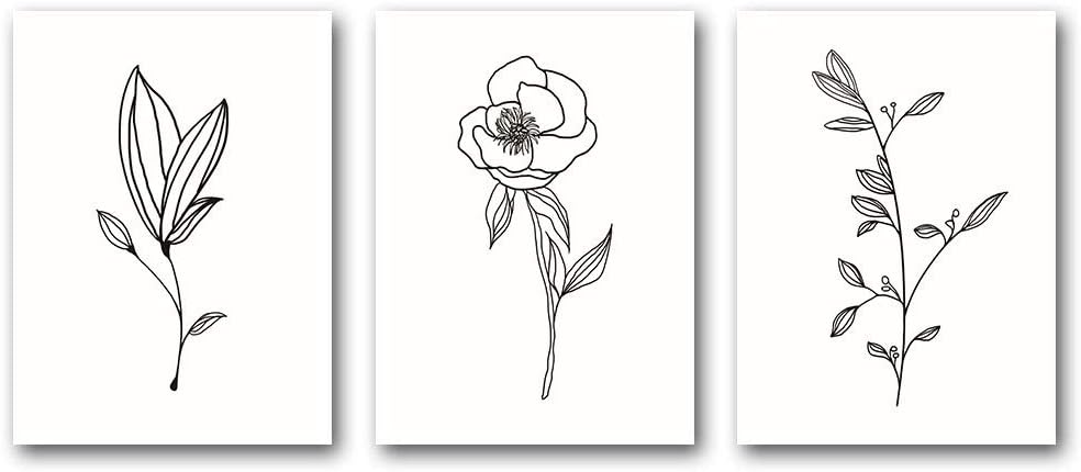 Unframed Abstract Flowers Wall Art Print Nordic Style Rose Leaf Art Wall Plant Painting, Set of 3(12”X16’’) Canvas Poster for Modern Wall Decor,Housewarming Gift