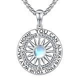 Brisskaari Compass Necklace 925 Sterling Silver Compass Medallion Moonstone Nautical Compass Pendant Necklace Travel Necklace Inspirational Compass Jewelry Gift for Women Girls