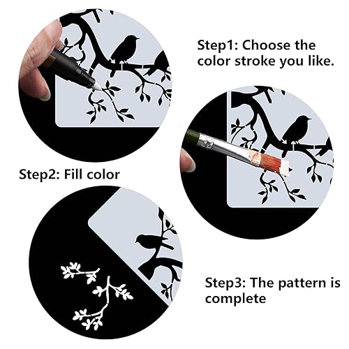 GORGECRAFT 30 * 30cm Large Bird on Tree Drawing Art Stencil Plastic Reusable Birds Branches Template Sets Reusable Template for Wall Wood Tile Floor Furniture Fabric Painting - Image 4
