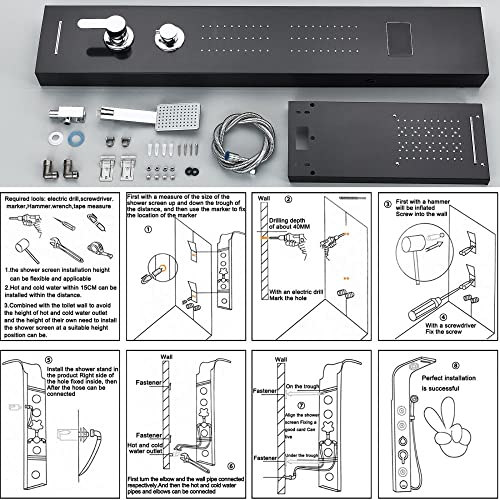Panel de Ducha Led con Torre de Masaje, Chorros Corporales, Sistema Resistente al Agua y Cascada, Acero Inoxidable miniatura 6
