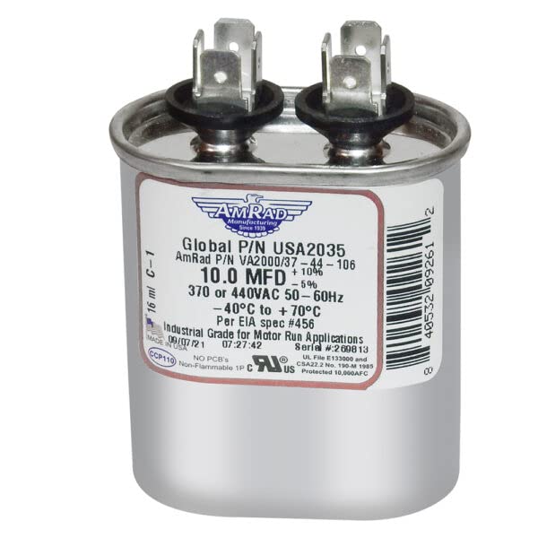 10.0 uF/MFD 370 440 VAC Motor Run Capacitor JustCapacitors Compatible Replacement for AmRad USA2035 P/N VA2000/37-44-106