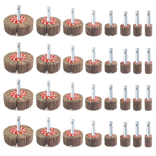 AUPREX 32 Pcs Abrasive Flap Wheel Sander Set, 60/80 Grits Drill Sanding Attachment with 1/4 Inch Hex Shank, Sanding Drill Bit of 8 Sizes