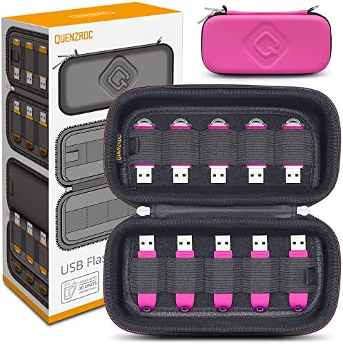 USB Drive Case Organiser Fits 20 Flash Thumb Drives USB Sticks Holder Hard Storage Case Portable Box Travel Carrying Pouch - Pink