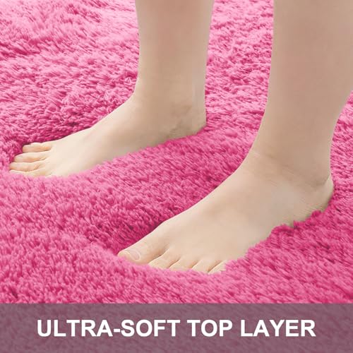 OLANLY 2x3 Machine Washable Small Bedside Rug, Soft Fluffy Shaggy Entryway Throw Rugs for Bedroom, Living Room, Indoor Floor Carpet for Kids Girls Boys, Nursery Rooms, Home Decor Aesthetic, Hot Pink