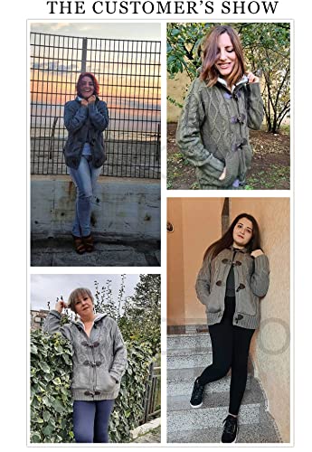 Dokotoo Womens Plus Size Ladies Winter Warm Faux Fur Hooded Casual Sherpa Cardigans Button Open Front Long Sleeve Cable Knit Sweater Pullovers Coat Jackets Outerwear Green X-Large #TOP4