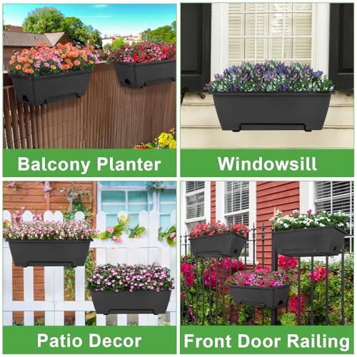 LIANTRAL 4 Pack Wall Planters, Wall Hanging Planter Set with Metal Frame & Plastic Box, Flower Pot for Windows, Railings, Fences, Balcony Hanging Basket Home Decor, 42.6 x 17 x 13.5 cm, Black - Image 7