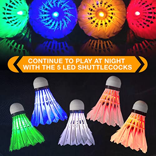 Trained Premium Quality Set Of Badminton Rackets, Pair Of 2 Rackets, Lightweight & Sturdy, With 5 Led Shuttlecocks, For Professional & Beginner Players Adults And Children, Carrying Bag Included #TOP2