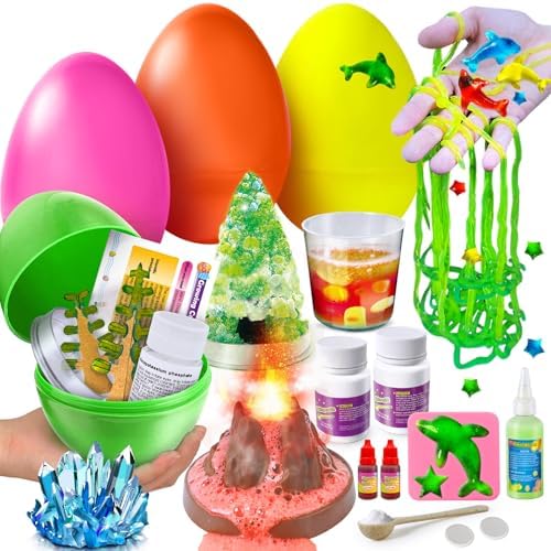 4 ovos surpresa de cesta de Páscoa jumbo, experimentos científico...