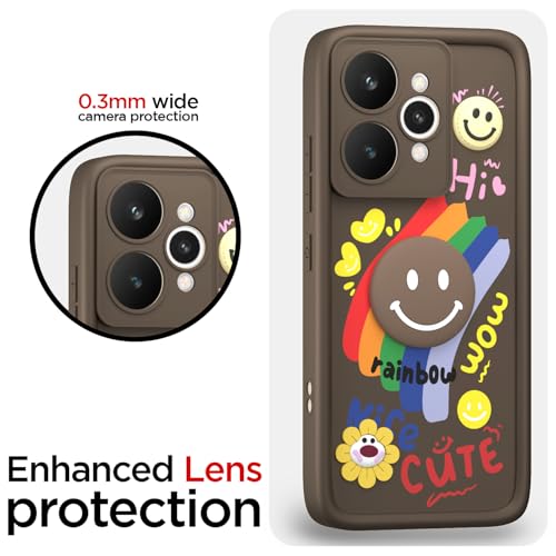 Image of Pikkme Back Cover for Realme 15 Pro 5G | Soft Silicone| Cute Rainbow Smile & 3D Cartoon Flower Design | Shockproof Raised Camera Protection Bumper Case (Brown)