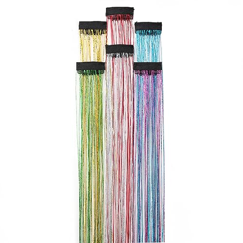 Star Flower 6HP20230701-01 Glitter Mix Colors Hair Extensions Festival Party Highlights Clip In Hair Sparkling Tinsel Hairpieces Straight Hair 24 Inches Of Handmade Suitable thumb #5