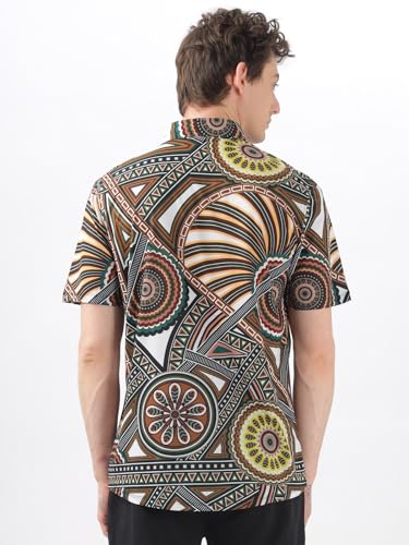 Image of BULLMER Trendy Regular Fit Printed Causal Half Sleeve Shirt for Men