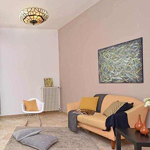 Runnup Vintage Ceiling Mount Lighting Classy Tiffany Glass Ceiling Lighting Fixtures Attractive Decoration For Kitchen, Restaurant, Bedroom, Living Room 15.75Inch #TOP7