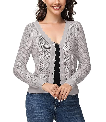Image of Womens Cropped Cardigan Long Sleeve Button Down V Neck Sweater Open Front Lightweight Shrug for Dresses Tops