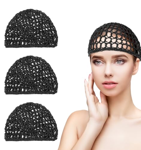 Crochet Hair Net, 4 Pcs Comfortable Breathable Mesh Hair Wrap Net, Elastic Reusable Crochet Cap Nets for Sleeping, Silk Press, Makeup, Shower Bath, Hold in Place All Night, Black