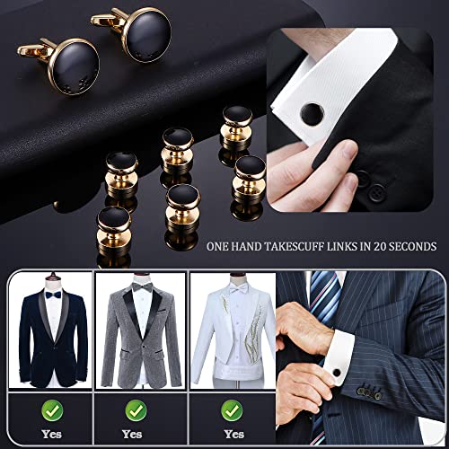 Orazio CB02 Cuff Links Mens Stainless Steel Cuff Links And Studs Set Gold Black Cufflinks For Men Tuxedo Studs Buttons For Formal Kit Business Or Wedding Shirts thumb #3