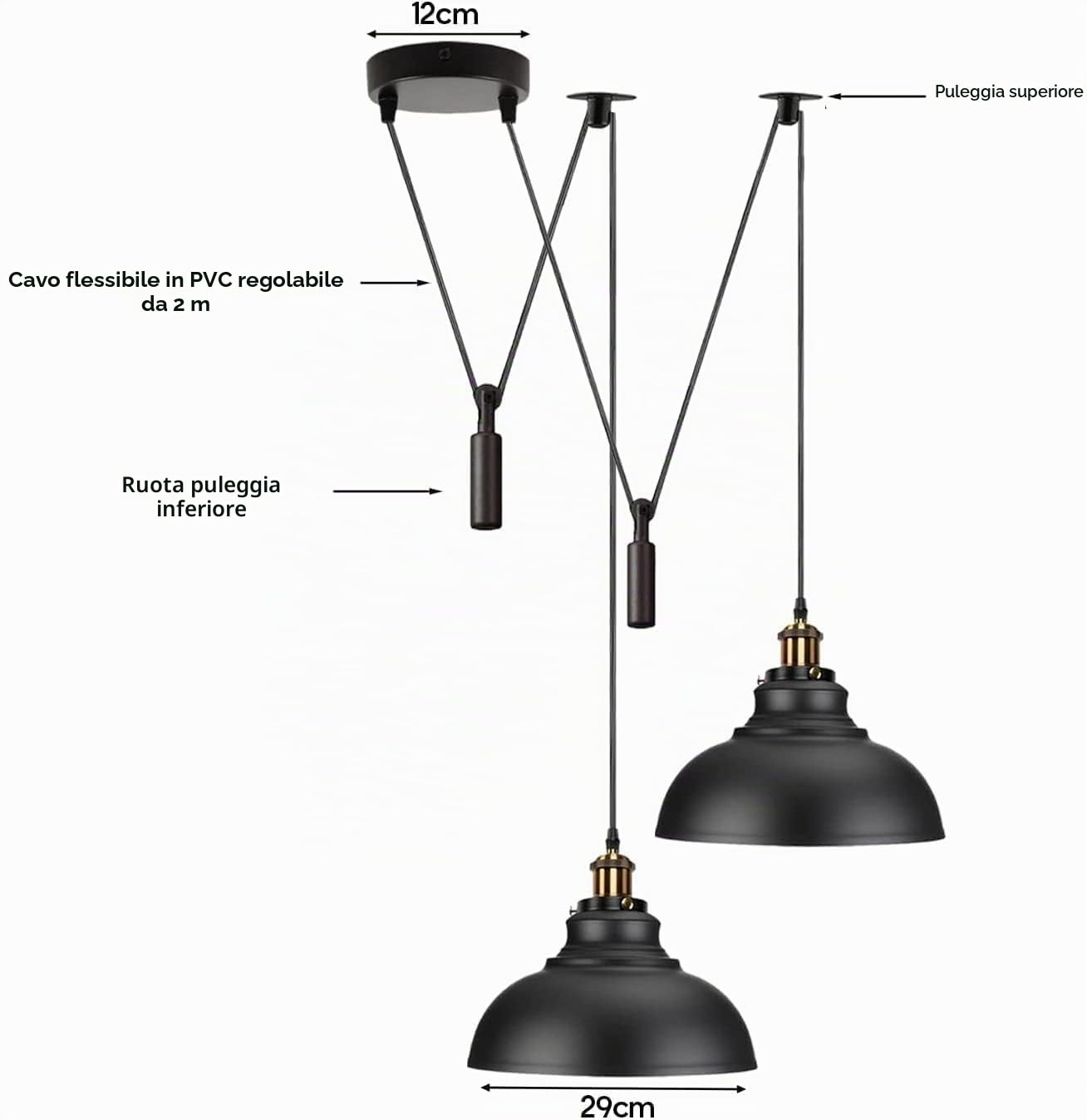 DC VOLTAGE Lampada a Sospensione Moderna a 2 Teste Con Paralume a Cupola In Metallo Facile da Montare Cavo Regolabile da 29 cm Con Base E27 Ideale Per Ufficio Soggiorno Ristorante Sala da Pranzo