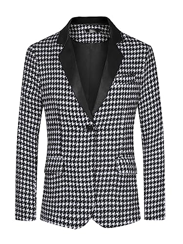 Lars Amadeus Houndstooth Print Blazer for Men's Slim Fit Notched Collared Plaid Sports Coat