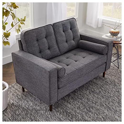 Edenbrook Lynnwood Upholstered Loveseat - Small Loveseat - Charcoal Loveseat - Living Room Furniture - Mid-Century Modern Loveseat - Includes Bolster Pillows