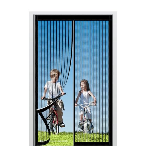 玄関カーテン マグネット式網戸 135 x 233 cm 収納バックル付き ペット対応 下部重り入り 玄関 網戸 虫よけ 換気 リビング ベランダ テラス 店舗施設用, ブラック