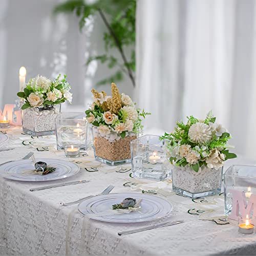 Hewory ZWJQT938-FANGXING-TOUMING-6PCS Square Glass Vases Set Of 6 – Hewory 5 Inchx5 Inch Clear Cube Flower Vase Candle Holders thumb #1