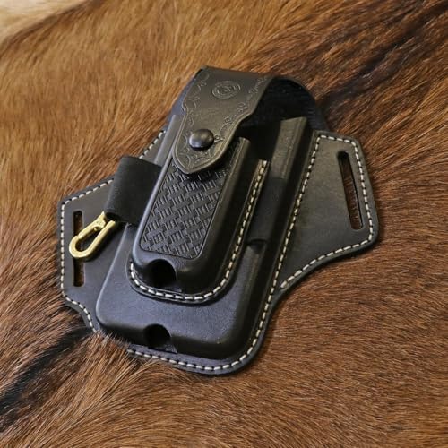 Image of Leather Cell Phone Holster Pouch Belt Case Multitool Camp EDC Sheath-Black | All-in-One EDC Organizer, Bottom Charging Port, Magnetic Closure,Full-Grain Leather,Gift for Camper,Retro Style Rigid Case