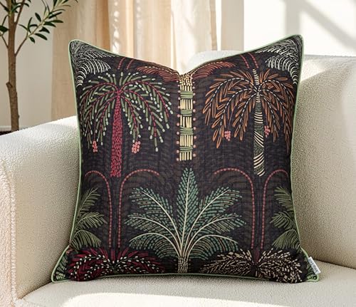 YugTex Moody Tropical Tree Print 20x20 Throw Pillow Cover - Charcoal Cushion Cover for Sofa Couch Living Room - Boho Maximalist Eclectic Decor - Vesper Palm