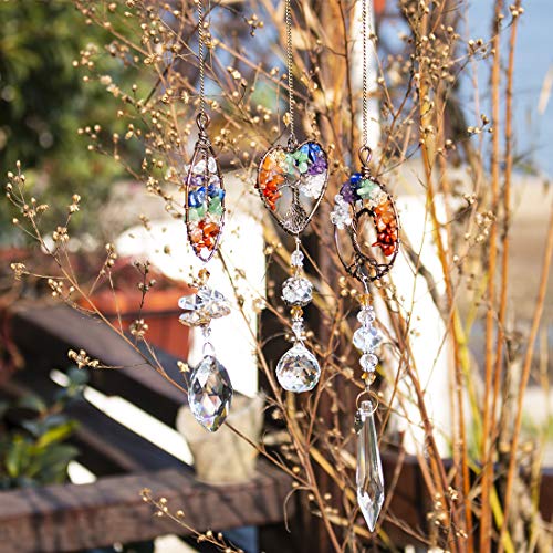 H&D Hyaline & Dora Handmade Chakra Suncatcher Window Hanging Crystal Drop Prism Ornaments,Pack 3Pcs #TOP3