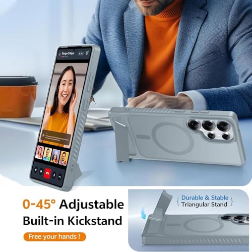 Image of KARWAN️ Ultra Hybrid Matte Back Cover Case Compatible with Magnetic Stand for Samsung Galaxy S24 Ultra| Wireless Charging | Camera Bump Protection (Grey)