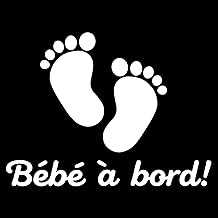 Kinoco Autocollant Bébé à Bord, 2 Pièces, Sticker Réfléchissant Pieds de Bébé, Vinyle Amovible pour Voiture, Noir/Blanc