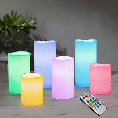YAKii Paquete de 6 velas sin llama que cambian de color, velas de cera real para exteriores con temporizador, velas LED con control remoto (D3 x H4