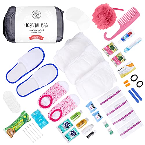Image of Hospital Bags for Labor and Delivery - Pregnancy Maternity Hospital Bag Essentials for Mom Pre Packed Set Gray Underwear L/XL