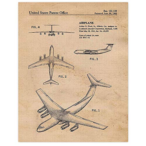 Vintage Lockheed C5 Galaxy Military Airplane Patent Prints, 1 (11x14) Unframed Photo, Wall Art Decor Gifts Under 15 for Home Office Man Cave College Student Teacher USA Pilot Veterans Aviation Fan
