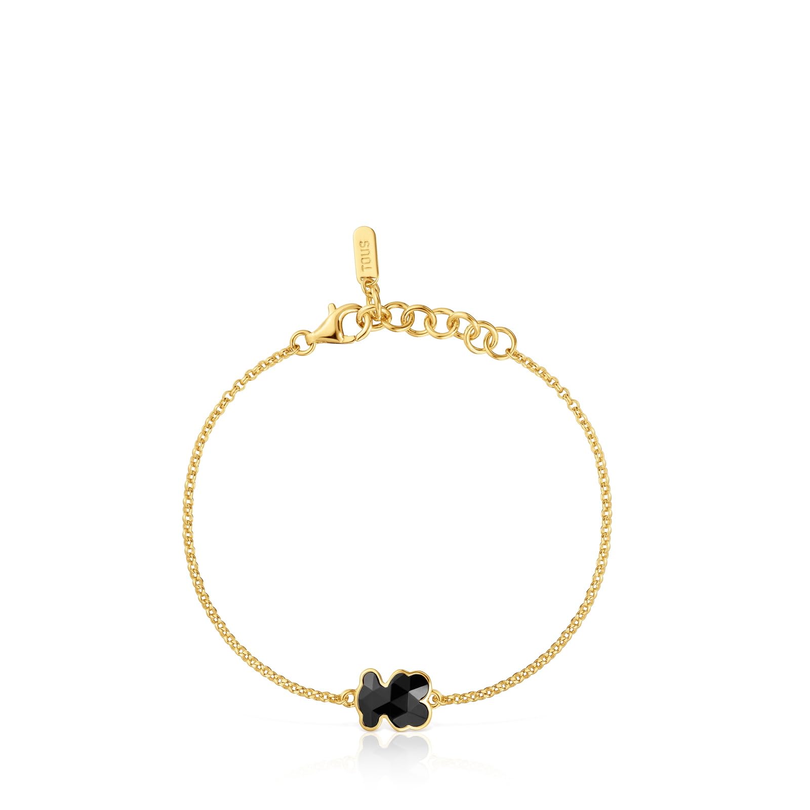 TOUS Pulsera Cadena para Mujer con Baño de Oro 18 Kt sobre Plata de Primera Ley y Motivo Oso en Ónix, Colección Icon Color