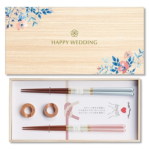 桐箱入り 夫婦箸 日本製 箸置き セット 箸 シャンパンペア ウェディング ギフト 結婚祝い 箸2本 箸置き2個 ブルーフローラル