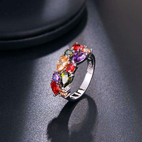 Silver Angel Multicolor Ring Cubic Zirconia Mother's Day Jewelry for Mom Her Band Ring for Women 6 7 8 9 103