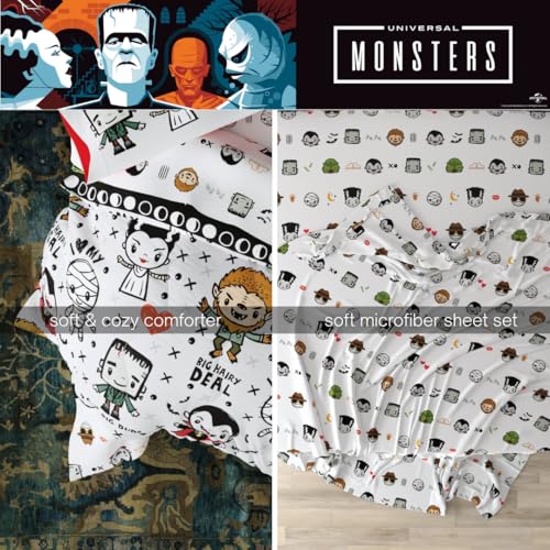 Image of Universal Little Monsters Halloween 5 Piece Twin Bedding Set - Super Soft Cozy Reversible Comforter and Sheet Set with Sham, (Officially Licensed Product) By Franco