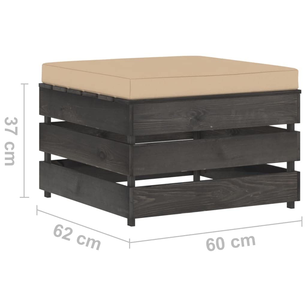 Mobili da giardino, 2 pezzi, in legno di pino impregnato, grigio | Modulare, cuscini spessi, resistente alle intemperie, bassa manutenzione