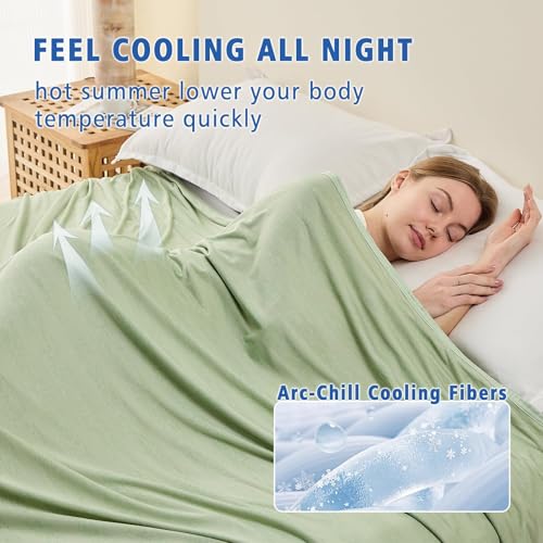 Image of EMME Cooling Blankets for Hot Sleepers, Summer Blanket Twin /Full Size for Bed, Thin Lightweight Throw Blanket for Couch, Double-Sided Keep Body Cool, Green Cold Sheet Night Sweats