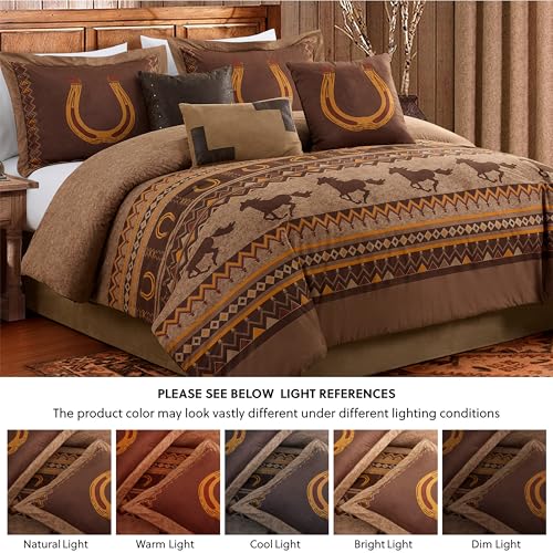 Image of Chezmoi Collection Sedona 7-Piece Southwestern Wild Horses Microsuede Bedding Comforter Set, Extra Wide King, Brown