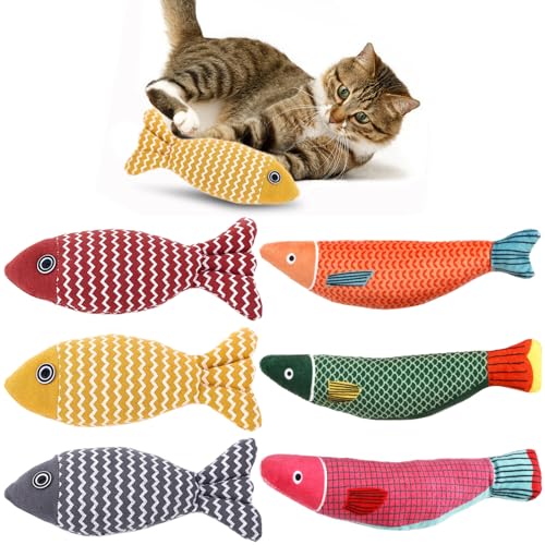 SUBANG 6 Pieces Cat Toys Cat Pillows Fish Catnip Crinkle Sound Toy Interactive Cats Kicker Toys for Indoor Kitten Exercise Outdoor Play Cats