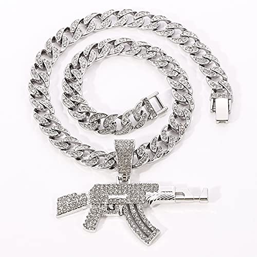 Hip Hop AAA + Zircon cubique réglage Bling Ice Out AK 47 Pistolet modèle pendentifs Collier pour Hommes Rappeur Bijoux Cadeau