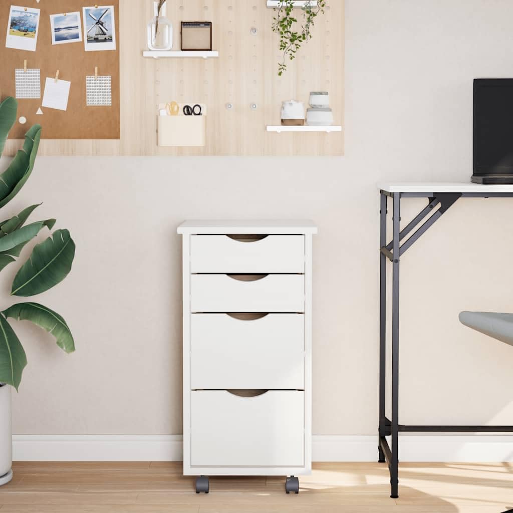 Caisson Bureau Mobile, Meuble Rangement Bureau sur Roulettes Armoire roulante avec tiroirs MOSS blanc bois de pin solide