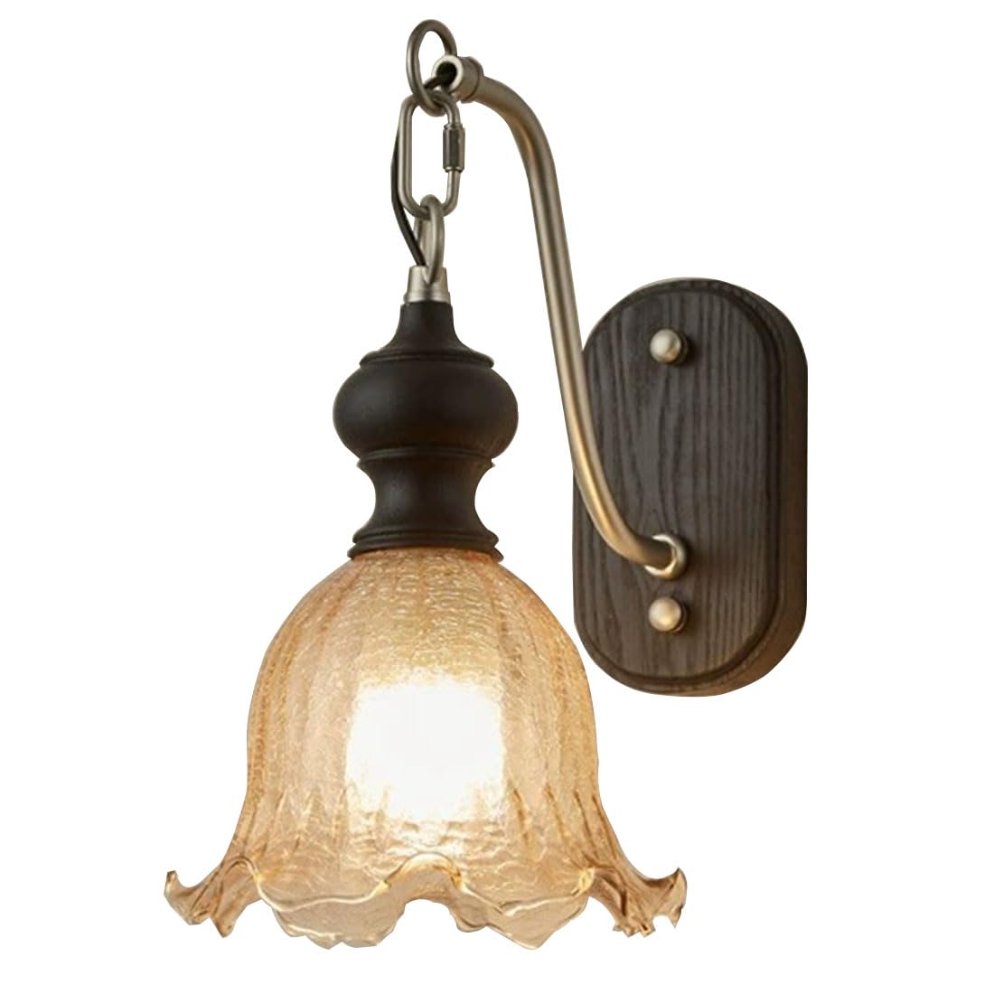 HUAYUSEDF Modern Wall Sconce Flower Glass Lampshades Industrial Wooden Base Light Fixtures Retro Bedside Lamp for Bedroom Living Room Stairway Hallway Dining Loft (Walnut Color)(Black)